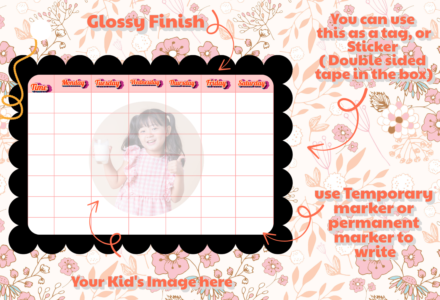 Customised Kids Time-Table - 18*14cm Size