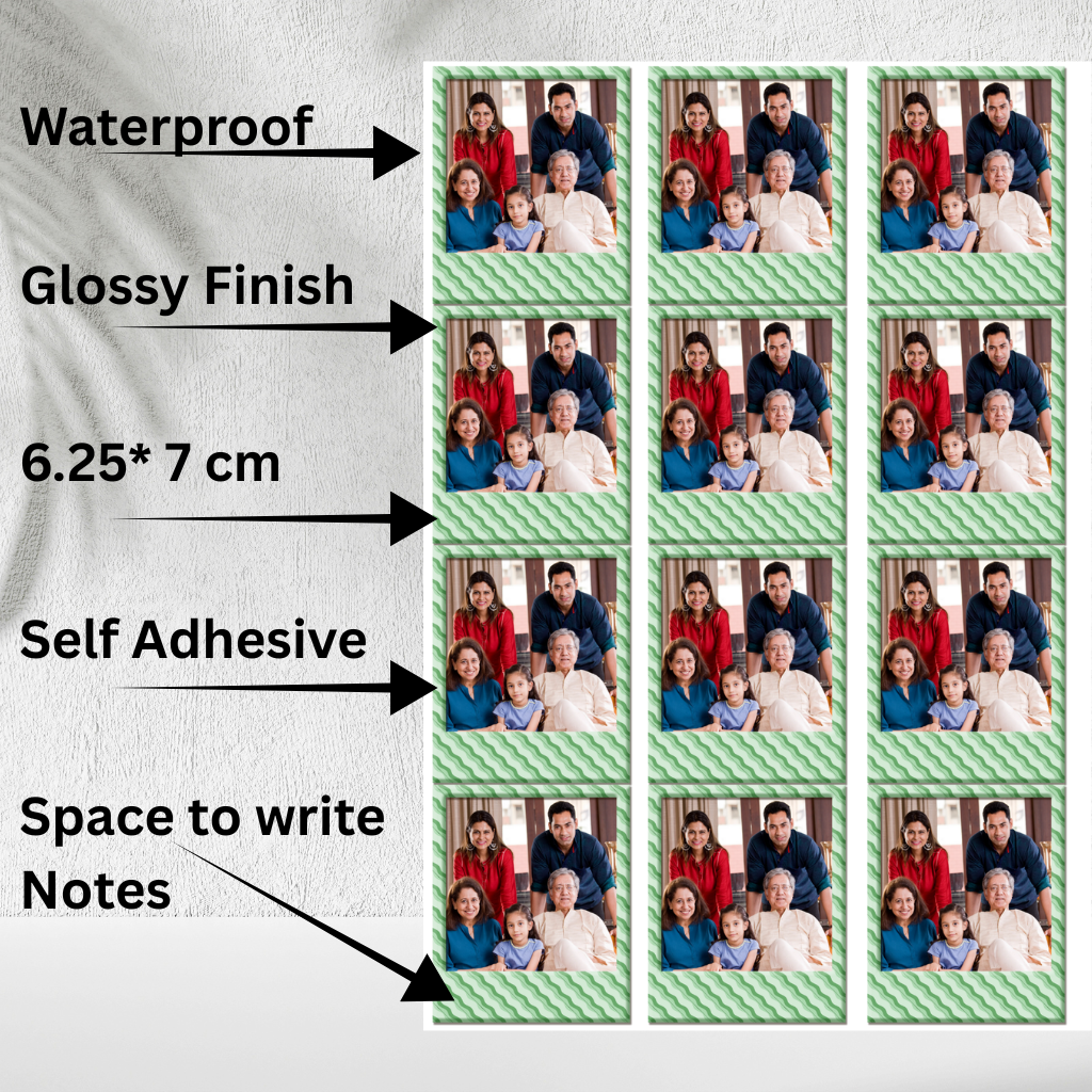 Self-Adhesive Portrait Stickers | Waterproof Photo Prints | 6.25×7.5 cm | Set of 12 | Custom Photo Decals | Personalised Image Stickers | Durable & Long-Lasting