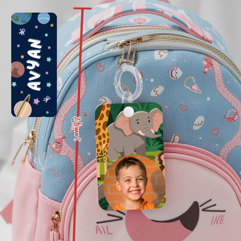 Kids Cute Bag Name & Image Tag with durable silicon loop