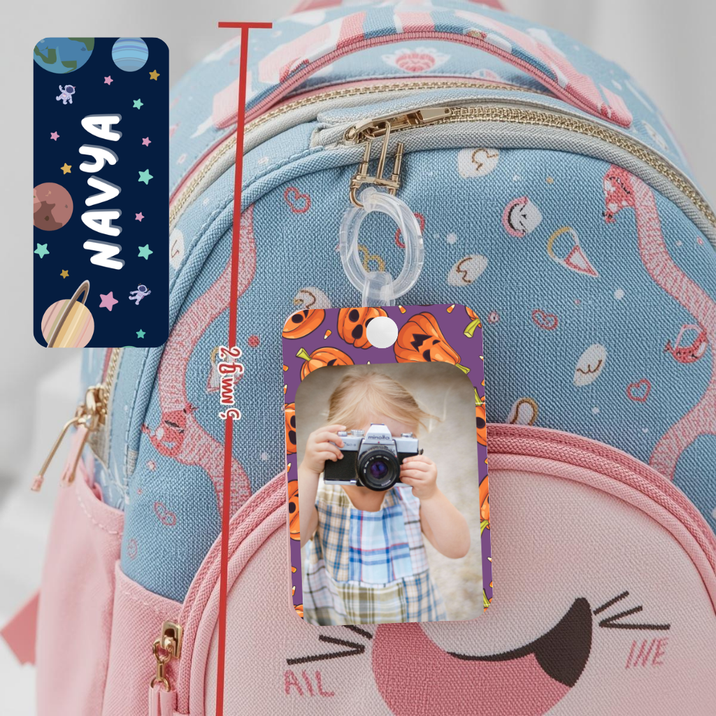 Kids Cute Bag Name & Image Tag with durable silicon loop