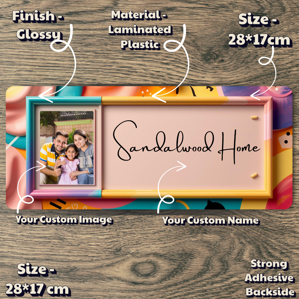 Customised Name Plate with Name & Image | 28×17 cm Laminated Plastic | Ideal for Home, Room, Door, Office