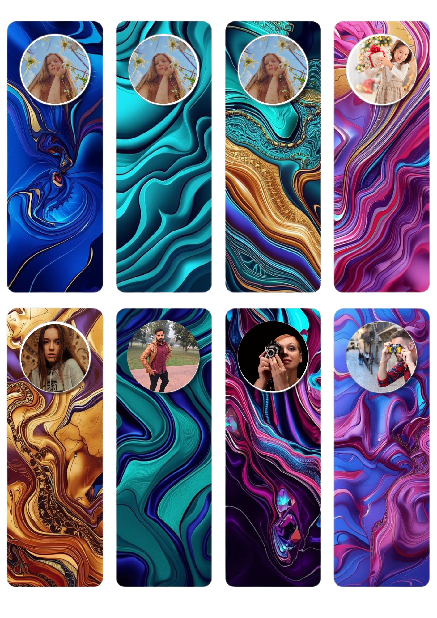 Slim,  Glossy, and Waterproof Custom Photo Bookmark – 4×13 cm ( Set of 8)
