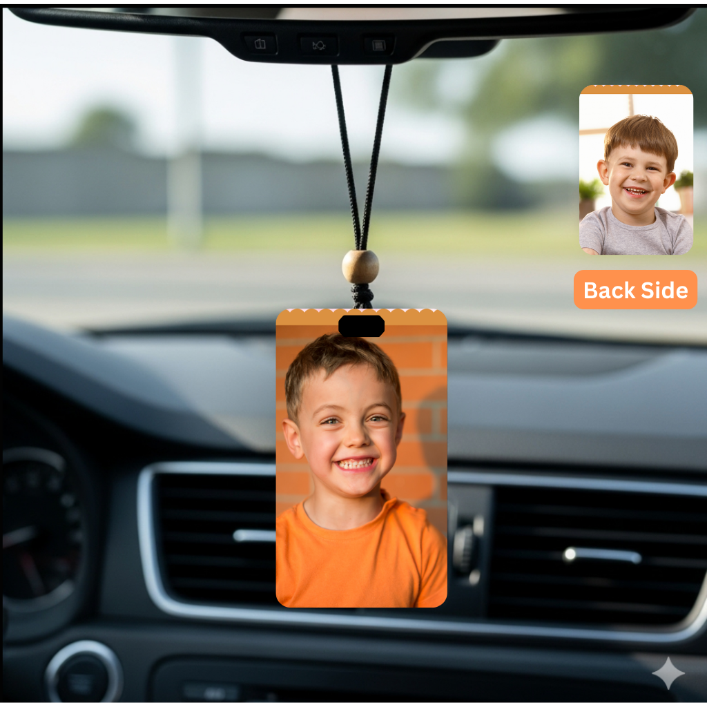 Personalised Car Hanging, Photo Car Hanging, Both Car Hanger with Photo, Best Car Accessories, Mirror Hanging Accessories, Best Gift. Size - 7*9cm, Double side print