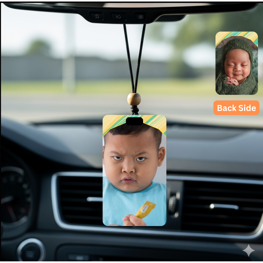 Personalised Car Hanging, Photo Car Hanging, Both Car Hanger with Photo, Best Car Accessories, Mirror Hanging Accessories, Best Gift. Size - 7*9cm, Double side print