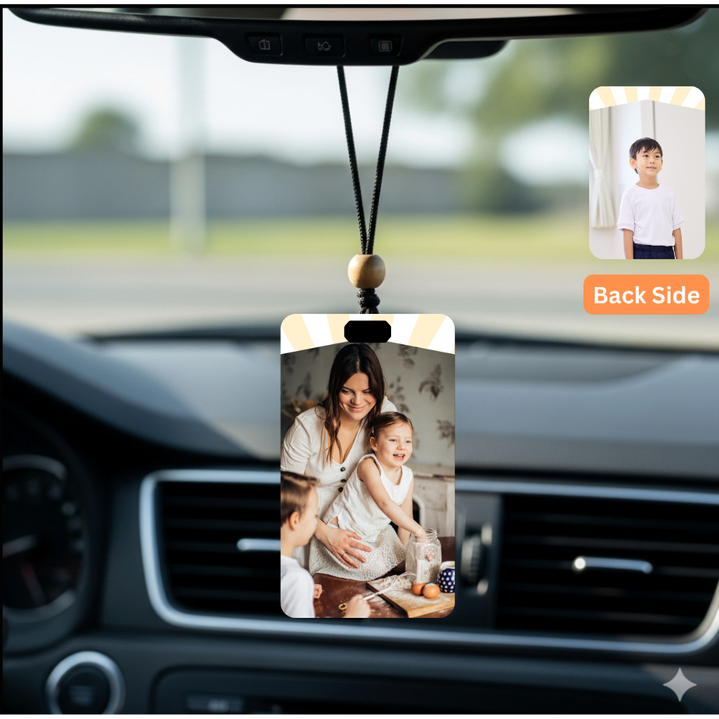 Personalised Car Hanging, Photo Car Hanging, Both Car Hanger with Photo, Best Car Accessories, Mirror Hanging Accessories, Best Gift. Size - 7*9cm, Double side print