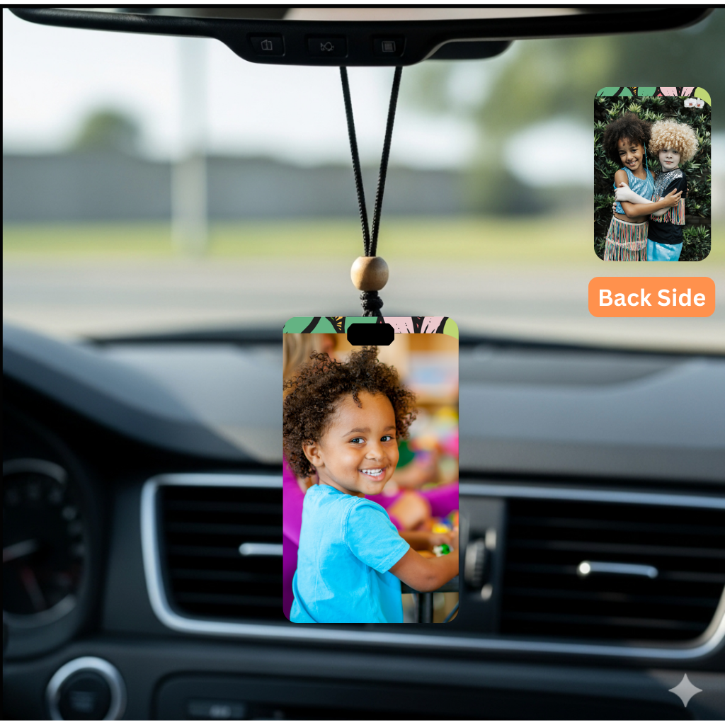 Personalised Car Hanging, Photo Car Hanging, Both Car Hanger with Photo, Best Car Accessories, Mirror Hanging Accessories, Best Gift. Size - 7*9cm, Double side print