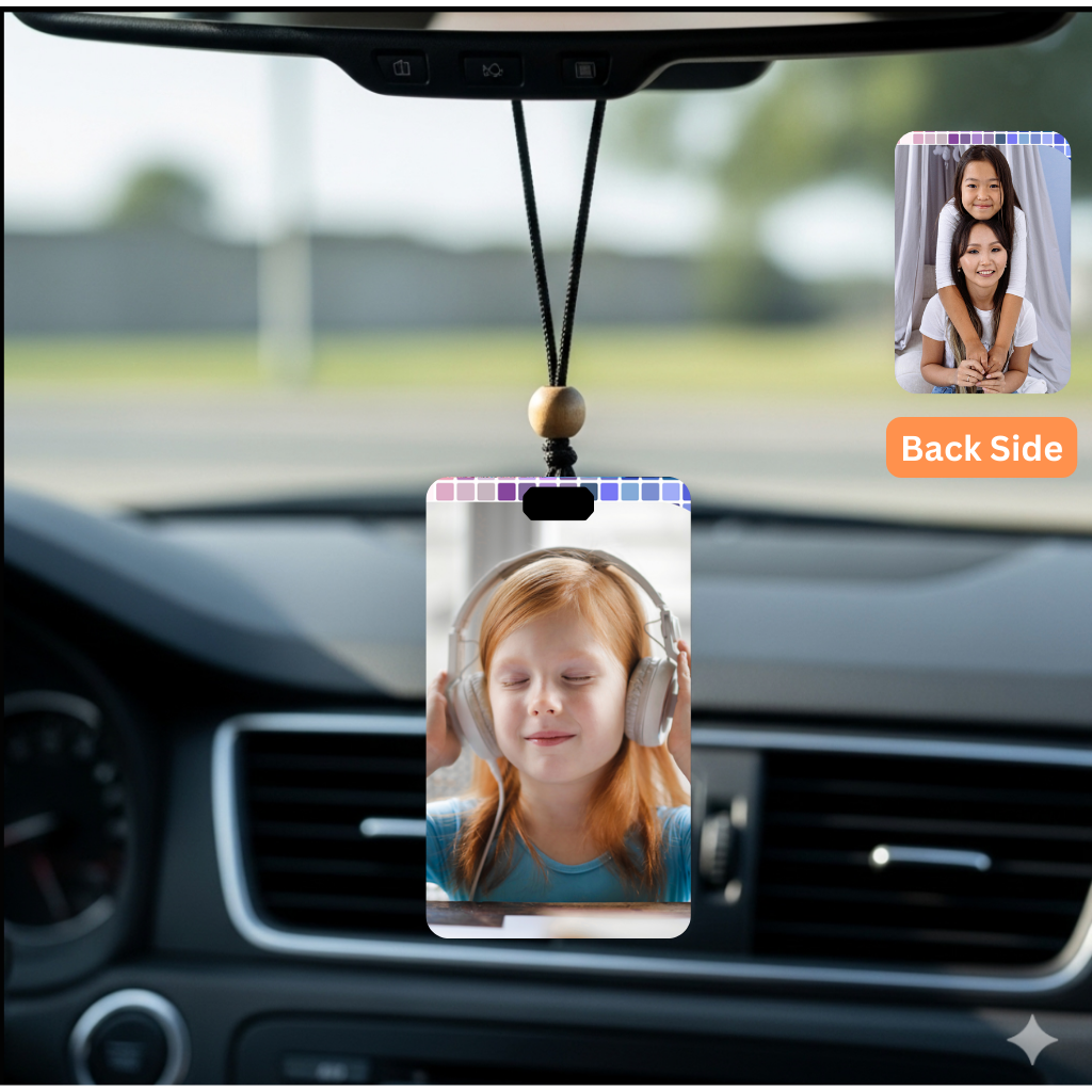 Personalised Car Hanging, Photo Car Hanging, Both Car Hanger with Photo, Best Car Accessories, Mirror Hanging Accessories, Best Gift. Size - 7*9cm, Double side print
