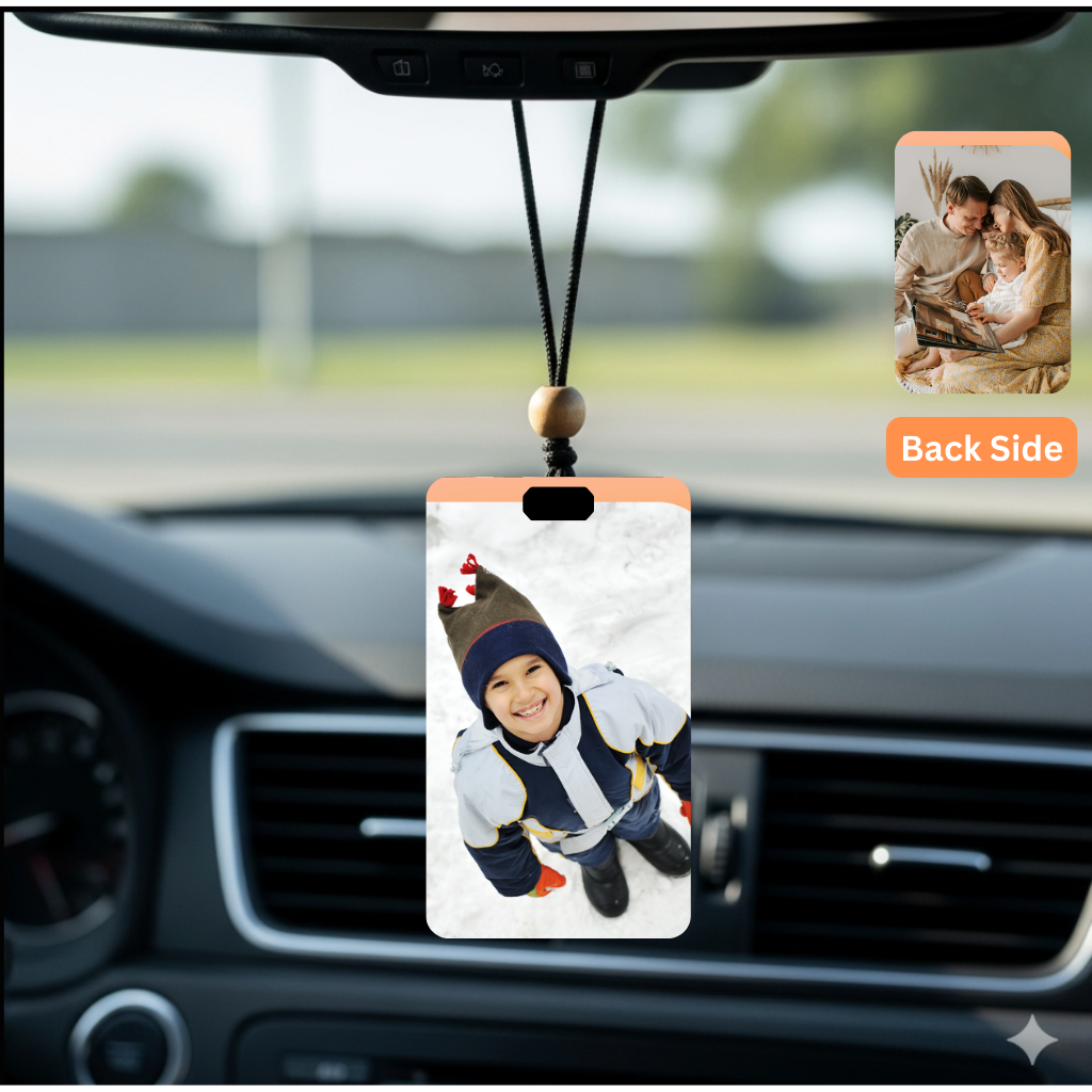 Personalised Car Hanging, Photo Car Hanging, Both Car Hanger with Photo, Best Car Accessories, Mirror Hanging Accessories, Best Gift. Size - 7*9cm, Double side print