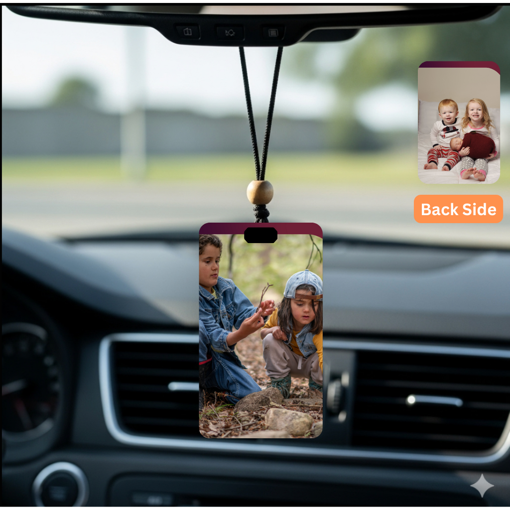 Personalised Car Hanging, Photo Car Hanging, Both Car Hanger with Photo, Best Car Accessories, Mirror Hanging Accessories, Best Gift. Size - 7*9cm, Double side print