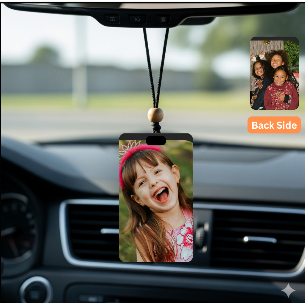 Personalised Car Hanging, Photo Car Hanging, Both Car Hanger with Photo, Best Car Accessories, Mirror Hanging Accessories, Best Gift. Size - 7*9cm, Double side print