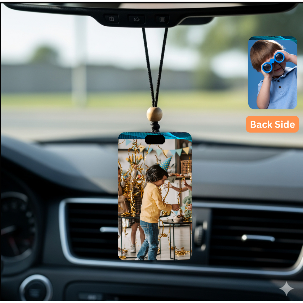 Personalised Car Hanging, Photo Car Hanging, Both Car Hanger with Photo, Best Car Accessories, Mirror Hanging Accessories, Best Gift. Size - 7*9cm, Double side print