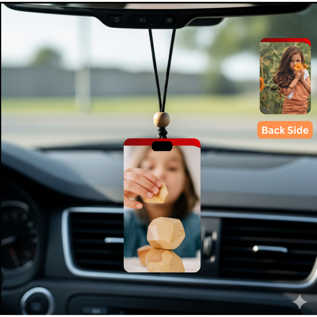 Personalised Car Hanging, Photo Car Hanging, Both Car Hanger with Photo, Best Car Accessories, Mirror Hanging Accessories, Best Gift. Size - 7*9cm, Double side print