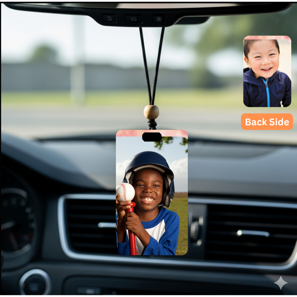 Personalised Car Hanging, Photo Car Hanging, Both Car Hanger with Photo, Best Car Accessories, Mirror Hanging Accessories, Best Gift. Size - 7*9cm, Double side print