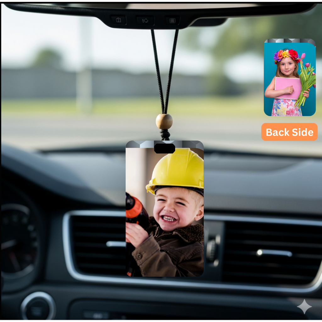 Personalised Car Hanging, Photo Car Hanging, Both Car Hanger with Photo, Best Car Accessories, Mirror Hanging Accessories, Best Gift. Size - 7*9cm, Double side print