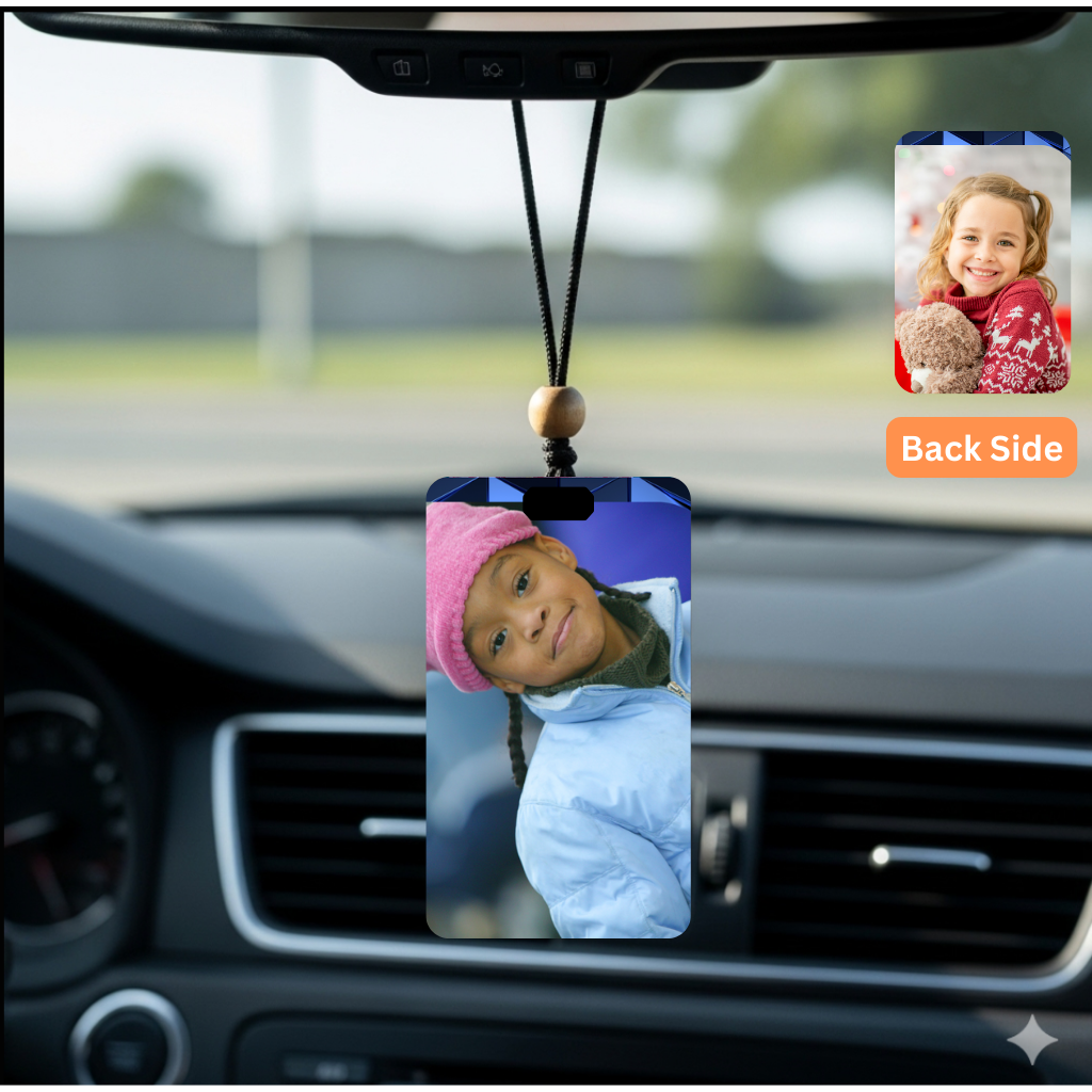 Personalised Car Hanging, Photo Car Hanging, Both Car Hanger with Photo, Best Car Accessories, Mirror Hanging Accessories, Best Gift. Size - 7*9cm, Double side print