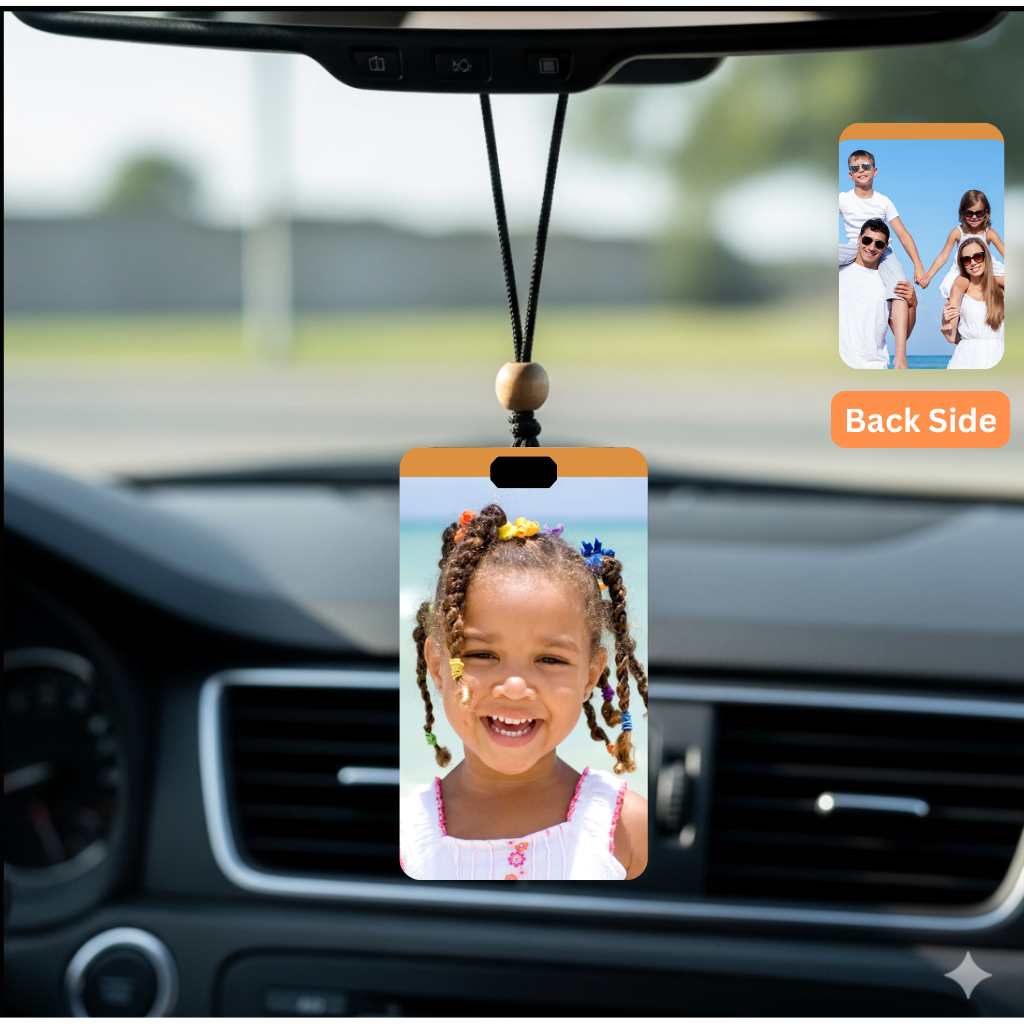 Personalised Car Hanging, Photo Car Hanging, Both Car Hanger with Photo, Best Car Accessories, Mirror Hanging Accessories, Best Gift. Size - 7*9cm, Double side print
