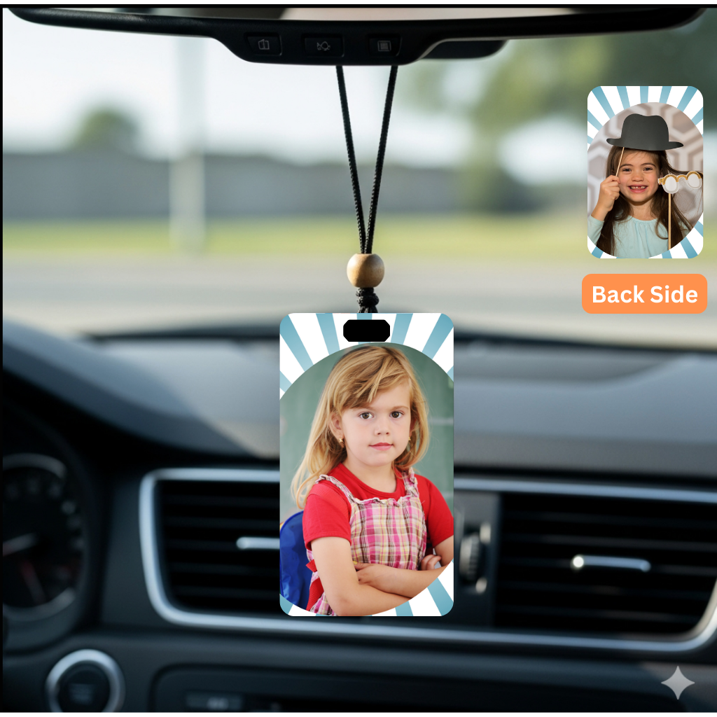 Personalised Car Hanging, Photo Car Hanging, Both Car Hanger with Photo, Best Car Accessories, Mirror Hanging Accessories, Best Gift. Size - 7*9cm, Double side print