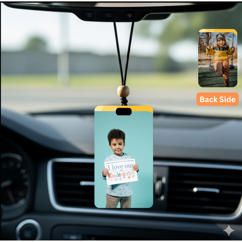 Personalised Car Hanging, Photo Car Hanging, Both Car Hanger with Photo, Best Car Accessories, Mirror Hanging Accessories, Best Gift. Size - 7*9cm, Double side print