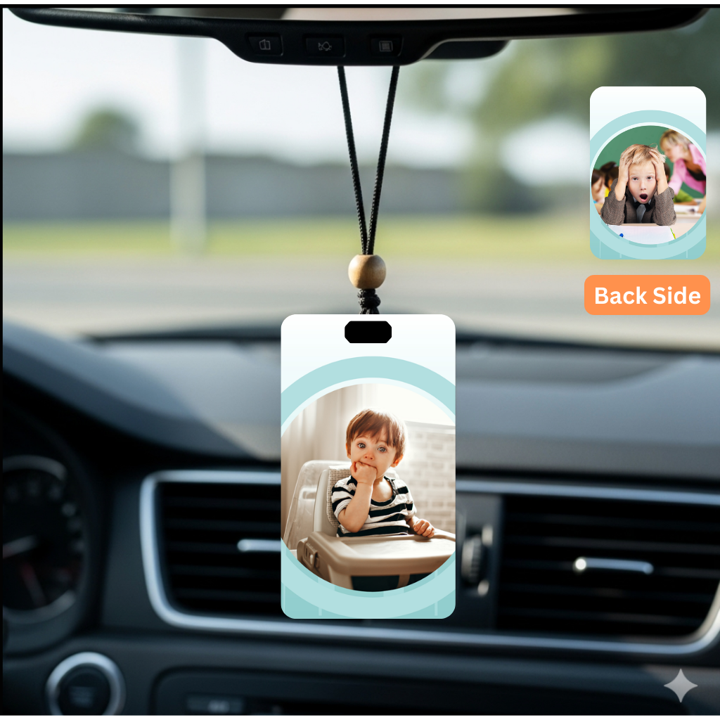 Personalised Car Hanging, Photo Car Hanging, Both Car Hanger with Photo, Best Car Accessories, Mirror Hanging Accessories, Best Gift. Size - 7*9cm, Double side print