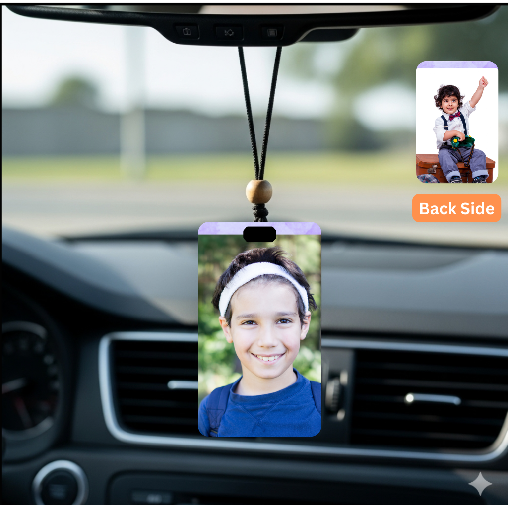 Personalised Car Hanging, Photo Car Hanging, Both Car Hanger with Photo, Best Car Accessories, Mirror Hanging Accessories, Best Gift. Size - 7*9cm, Double side print