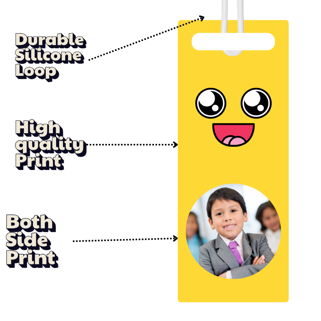 Kids Cute Bag Name & Image Tag with durable silicon loop