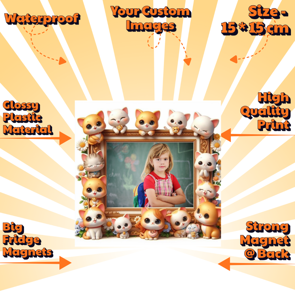 Kids Custom Photo Fridge Magnets – Fun & Personalized - 15*15cm Square