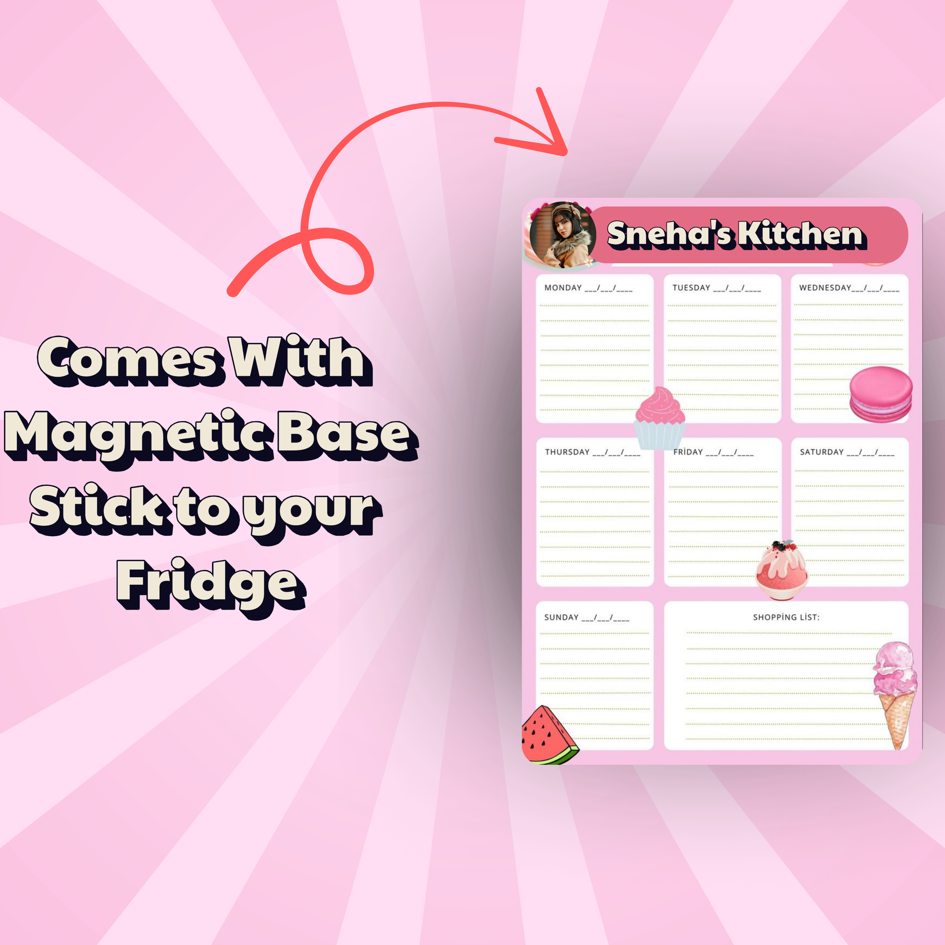 Personalized Weekly Planner Fridge Magnet | Custom A4 Magnetic Board with Name & Photo | Rewritable, Durable & Reusable
