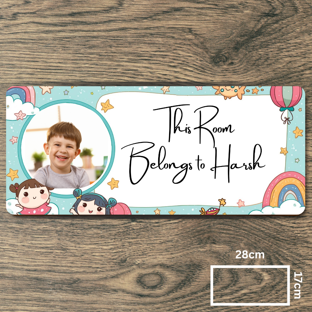 Customised Name Plate with Name & Image | 28×17 cm Laminated Plastic | Ideal for Home, Room, Door, Office