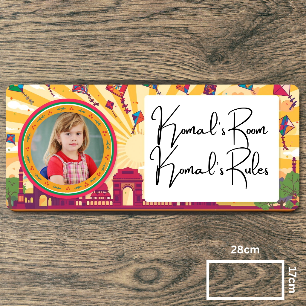 Customised Name Plate with Name & Image | 28×17 cm Laminated Plastic | Ideal for Home, Room, Door, Office
